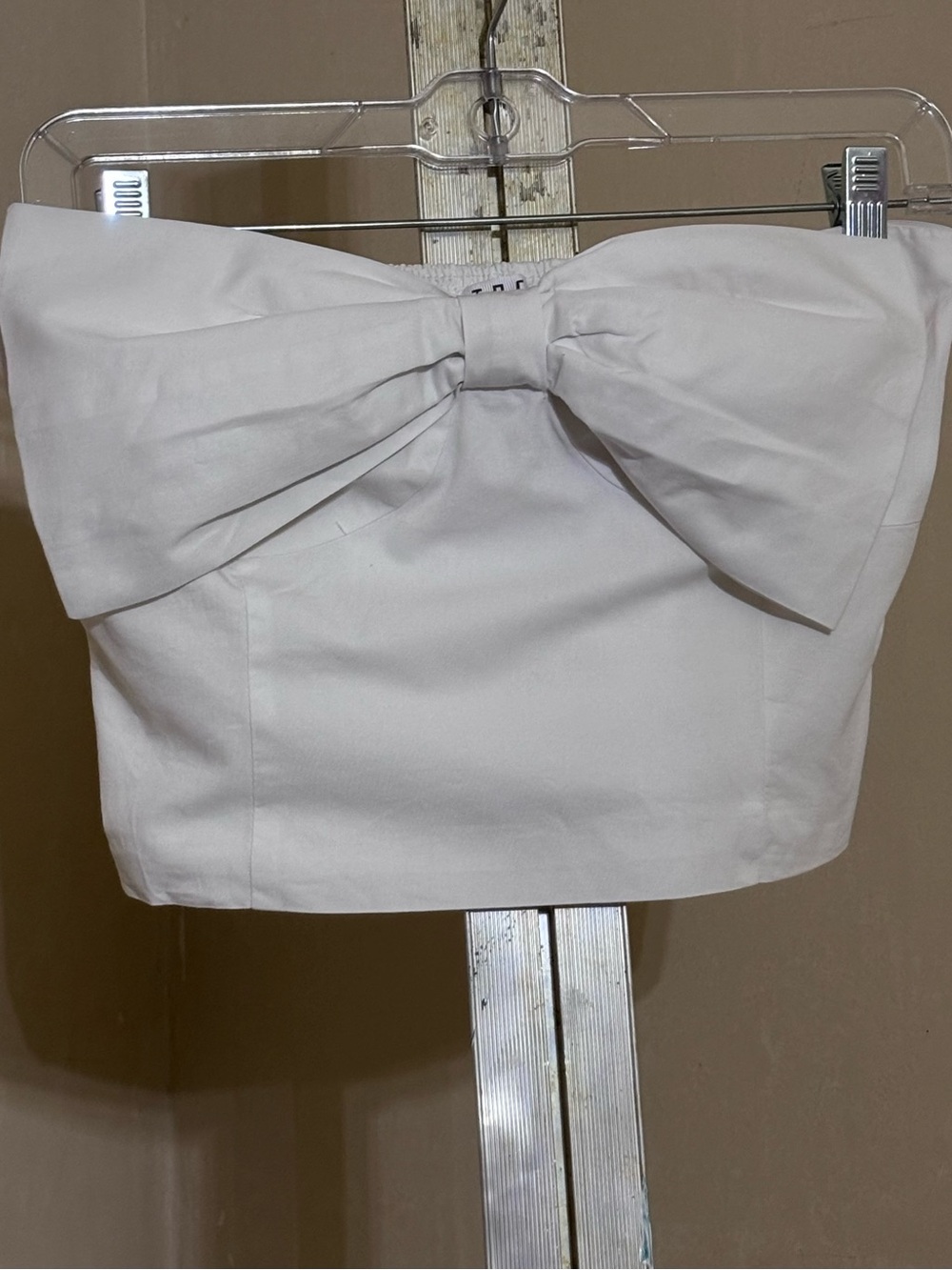 TCEC White Strapless Big Bow Crop Tube Top Structured Coquette Sz L